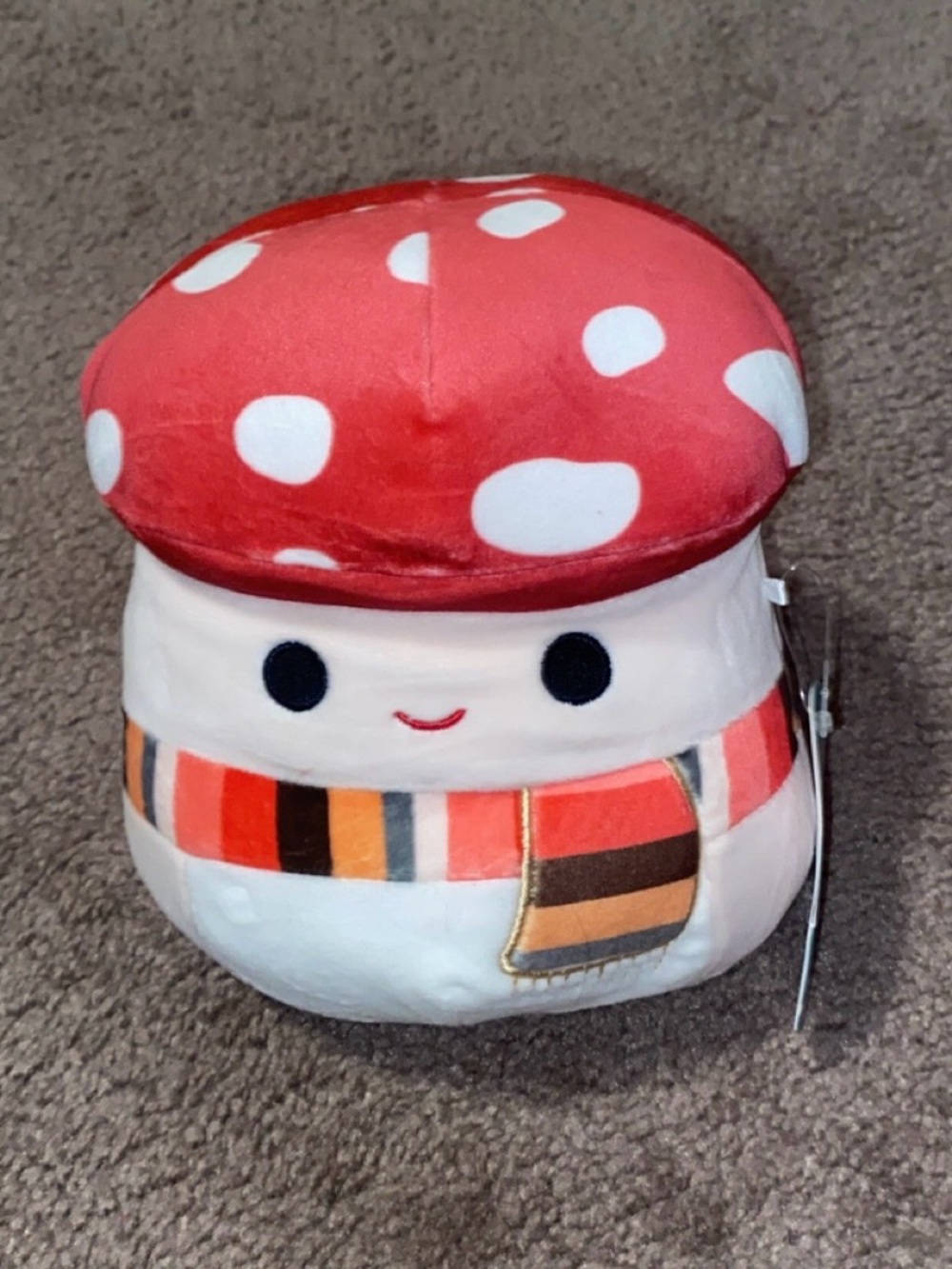 Malcom squishmallow 7.5 Red Polka Dot Mushroom Plush with Striped Scarf
